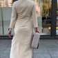 ⏳Time-limited 50% OFF⏰Round Neck Waist Ruched Hem Long Sleeve Dress