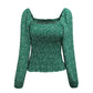 Women's Floral Print Square Neck Long Sleeve Top