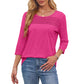 💕Last Day 50% OFF👚Women’s Pleated Detail 3/4 Sleeve Casual T-Shirt