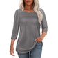💕Last Day 50% OFF👚Women’s Pleated Detail 3/4 Sleeve Casual T-Shirt