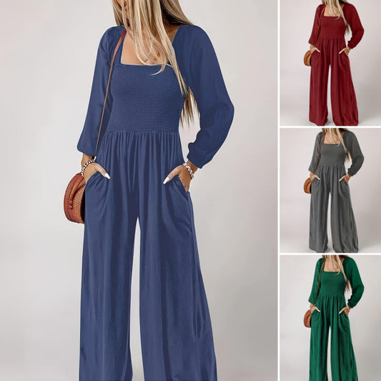 Women's Casual Long Sleeve Wide Leg Pants Jumpsuit