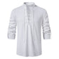 🌞 Stay Cool & Stylish With Men's Cotton-Linen Henley Shirt With High Collar And Long Sleeves🌿