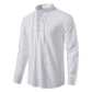 🌞 Stay Cool & Stylish With Men's Cotton-Linen Henley Shirt With High Collar And Long Sleeves🌿