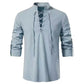 🌞 Stay Cool & Stylish With Men's Cotton-Linen Henley Shirt With High Collar And Long Sleeves🌿