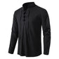 🌞 Stay Cool & Stylish With Men's Cotton-Linen Henley Shirt With High Collar And Long Sleeves🌿