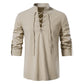 🌞 Stay Cool & Stylish With Men's Cotton-Linen Henley Shirt With High Collar And Long Sleeves🌿