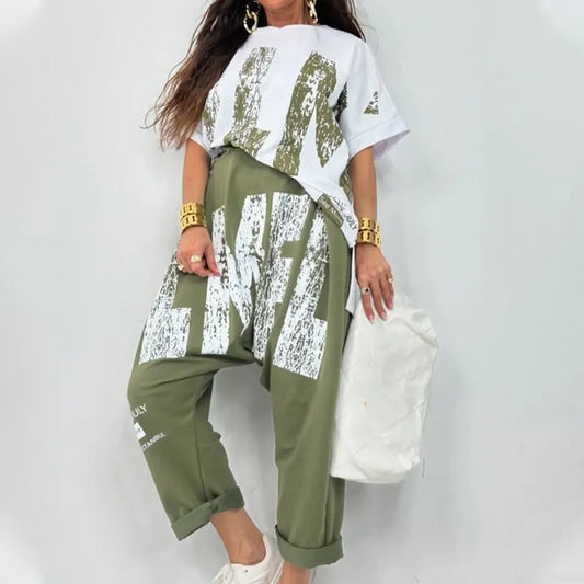 Women's Two-Piece Casual Letter Print Outfit