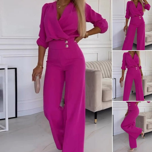 💕Limited Time 50% Off💕Women's V-Neck Solid Color Casual Commuting Set