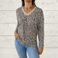 Stylish V-Neck Leopard Print Long Sleeve Top