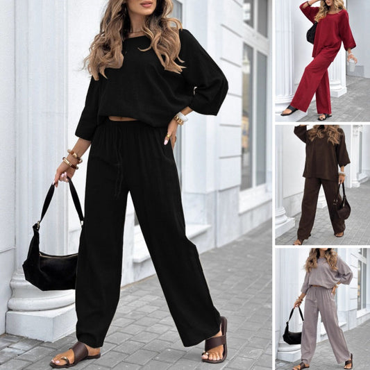 🍂Women's Casual Solid Color Long Sleeve Top & Pants Set