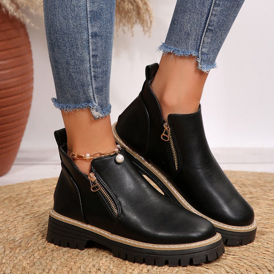 🔥Women's Fashionable Black PU Leather Ankle Boots🔥BUY 2 GET FREE SHIPPING
