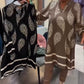 Women's Retro Printed Long-Sleeve V-Neck Dress