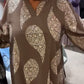 Women's Retro Printed Long-Sleeve V-Neck Dress