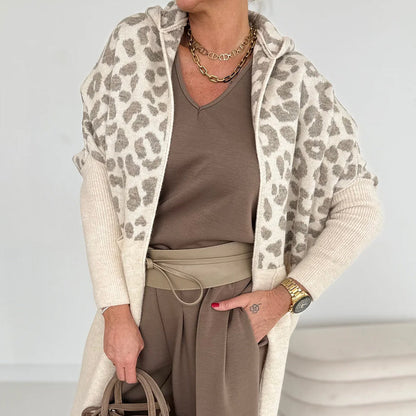 🐆 Wild Warmth Knit Jacket – Cozy Hooded Leopard Print with Pockets