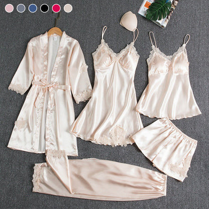 Women's Sexy Lace Trim Sleepwear Five-Piece Sets🚛Free Shipping
