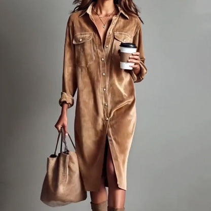 🔥 55% OFF! Effortless Chic Corduroy Shirt Dress – Soft, Cozy & Versatile for All Seasons 🍂