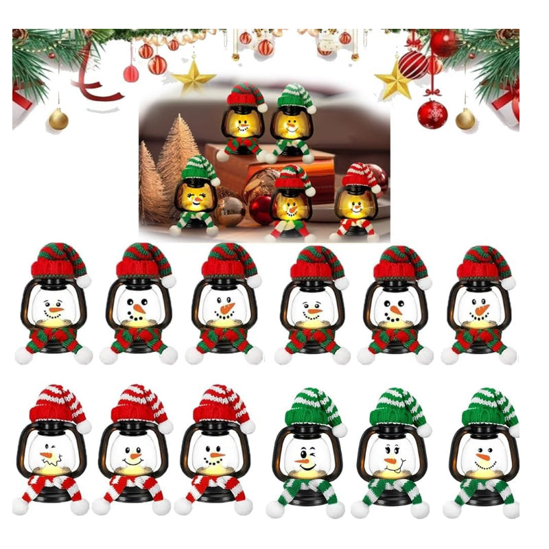 🎅 12PCS Mini Snowman Christmas Lantern Set 🎄 Warm LED Lights 💡 Battery Powered ✨ Festive Decor for Home & Party 🎁