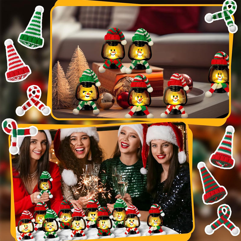 🎅 12PCS Mini Snowman Christmas Lantern Set 🎄 Warm LED Lights 💡 Battery Powered ✨ Festive Decor for Home & Party 🎁