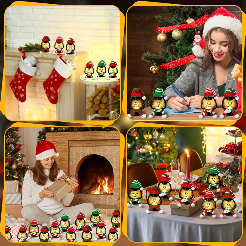 🎅 12PCS Mini Snowman Christmas Lantern Set 🎄 Warm LED Lights 💡 Battery Powered ✨ Festive Decor for Home & Party 🎁
