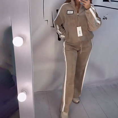 Women's Color-Block Elasticated Waist Jacket ＆ Pants 2-Piece Set