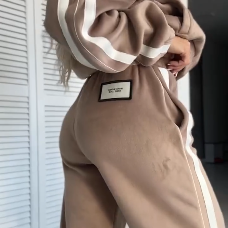 Women's Color-Block Elasticated Waist Jacket ＆ Pants 2-Piece Set