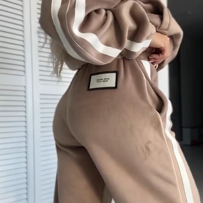 Women's Color-Block Elasticated Waist Jacket ＆ Pants 2-Piece Set