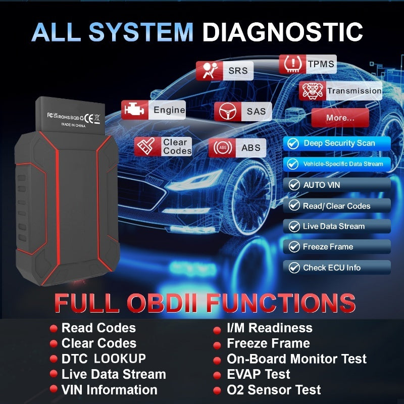 Bluetooth OBD2 Diagnostic Tool – Full System Check + No Subscription Fees 💰✅