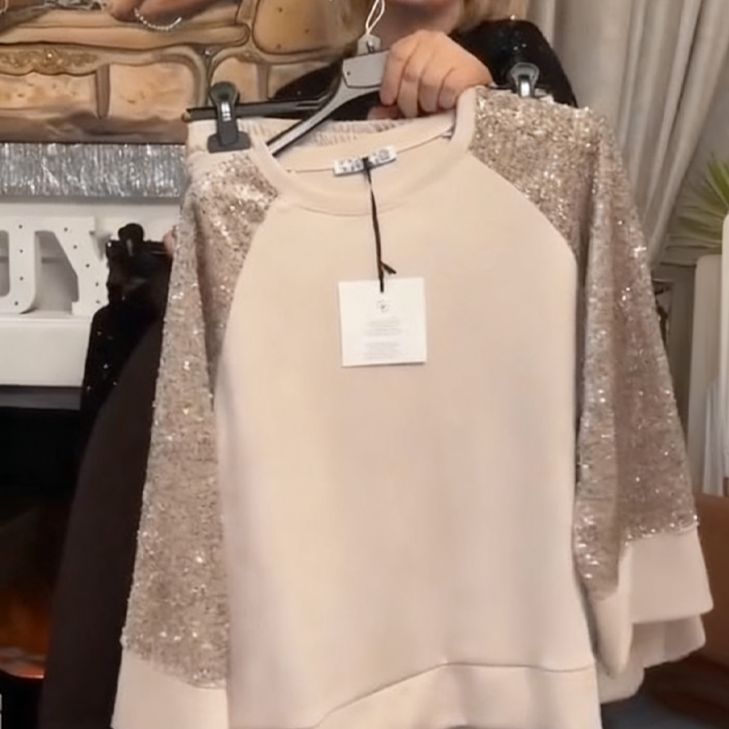 💃The Outfit You’ll Never Want to Take Off – Women’s Sequin Sleeve Two-Piece Lounge Set