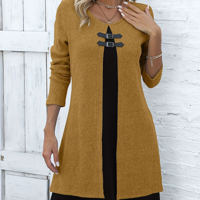 Effortless Elegance 👗 – The Faux Two-Piece A-Line Dress That Flatters Every Curve (Now 50% OFF!)