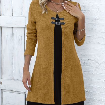 Effortless Elegance 👗 – The Faux Two-Piece A-Line Dress That Flatters Every Curve (Now 50% OFF!)