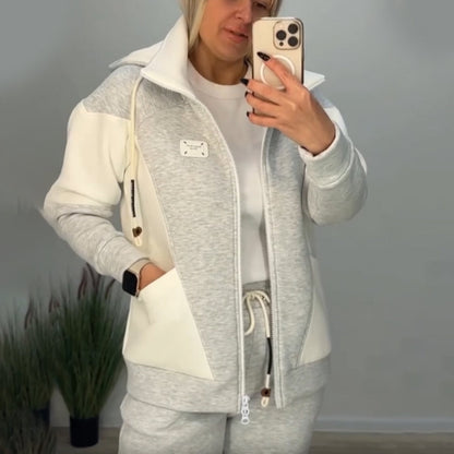 Women’s Casual Color-Block Zip-Up Hoodie & Pants 2-Piece Set