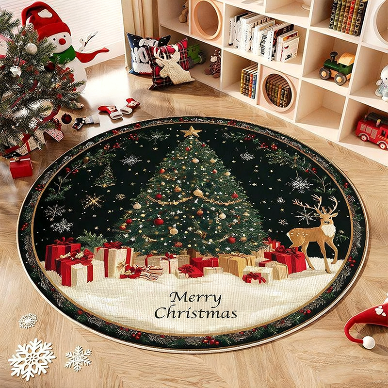 🎄Festive Non-Slip Round Christmas Tree Rug✨