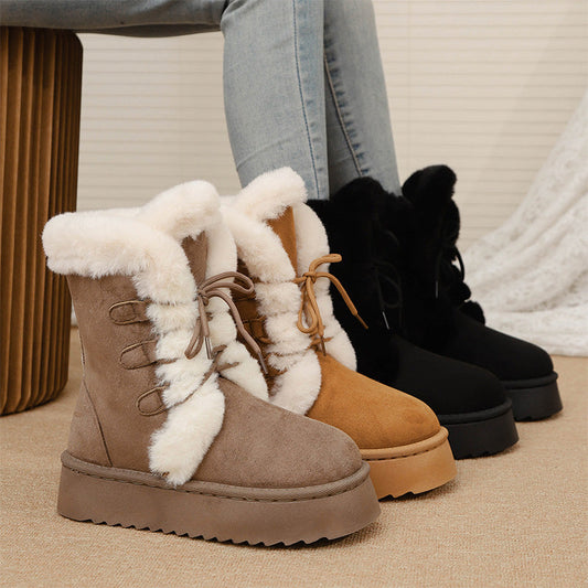 Women's Fax Fur Lace-Up Platform Snow Boots