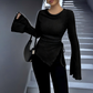 🔥Black Friday Sale 49% OFF🔥Funnel Neck Flare Sleeve Knit Top with Side Drawstring