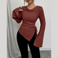 🔥Black Friday Sale 49% OFF🔥Funnel Neck Flare Sleeve Knit Top with Side Drawstring