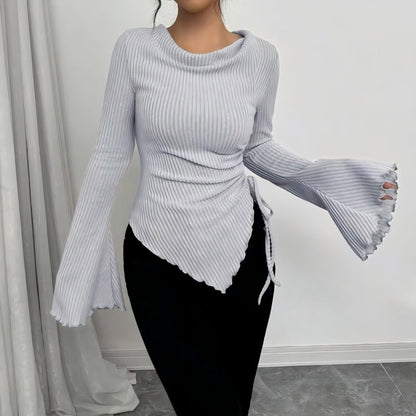 🔥Black Friday Sale 49% OFF🔥Funnel Neck Flare Sleeve Knit Top with Side Drawstring