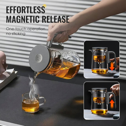 ✨ Elegant Magnetic Release Glass Teapot – Precision Brewing Made Effortless
