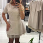 Women’s Sparkling Lace Trim Short-Sleeve Mini Dress | Elegant & Shimmering