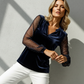 Women's Velvet V-Neck Tops with Mesh Sleeves