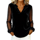 Women's Velvet V-Neck Tops with Mesh Sleeves