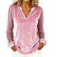 Women's Velvet V-Neck Tops with Mesh Sleeves