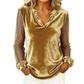 Women's Velvet V-Neck Tops with Mesh Sleeves