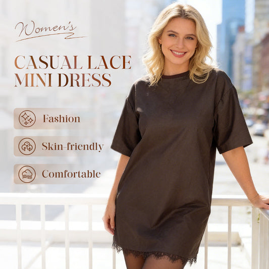 Casual Short Sleeve Lace Mini Dress
