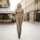 Plaid Zipper Front Jumpsuit with Stacked Legs