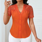 Women's V-Neck Lace Sleeve Button Down Summer Blouse🌸 Effortless Elegance, Everyday Style! 🌸