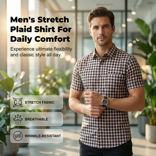 💼Men's Stretch Plaid Short-Sleeve Shirt 👔 Look Sharp, Feel Comfortable