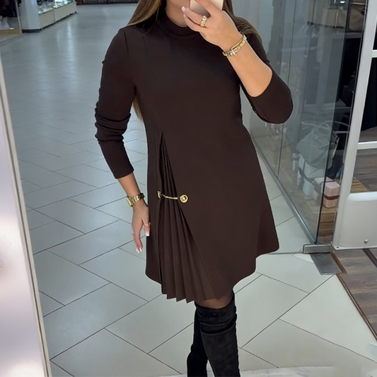 ✨ Effortlessly Elegant: An Elegant Long-Sleeve, Paneled, And Pleated Dress—Perfect For Any Occasion ✨