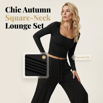 ⏰🎁Women's Square-Neck Top & Wide-Leg Pants Set