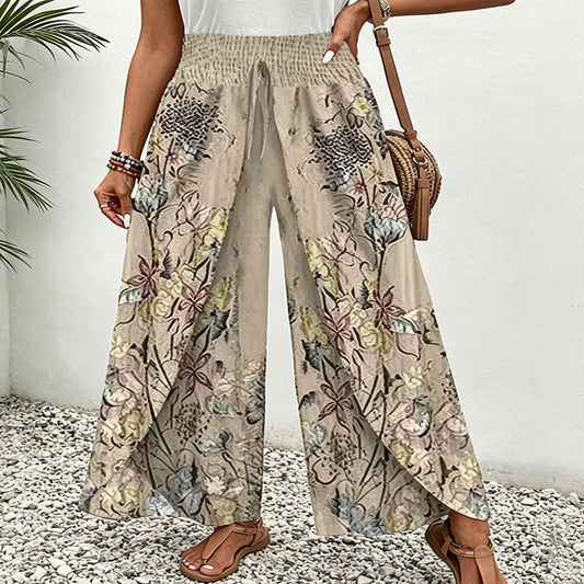 🌸 Breezy Summer Vibes –Women's Printed Wide-Leg Drawstring Trousers🏖️☕