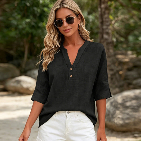 💥✨Limited-time 50% Off Special Offer 💫Women's Casual V-Neck Button Top